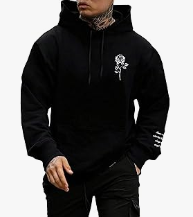 Black Hoodie With Rose Design